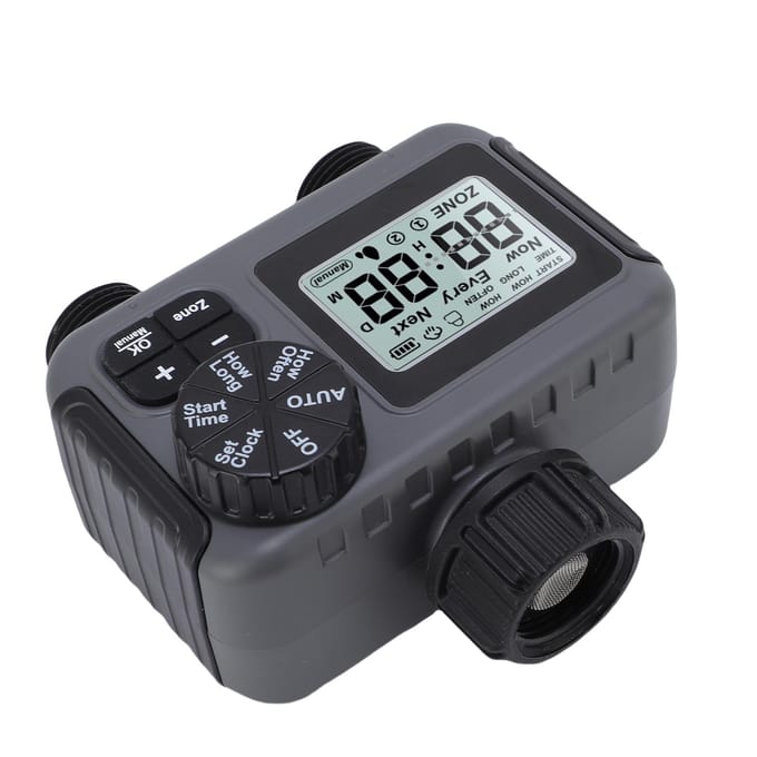 Minuteur d'arrosage à 2 sorties programmable pour tuyau Arrosage Minuteur Délai Pluie Irrigation Manuelle Automatique pour gray