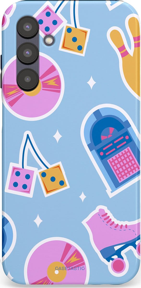 Casetastic hoesje geschikt voor Samsung Galaxy A25 - Dubbellaagse bescherming - Flashback vibes - Fashion Case - Lichtblauw Lavendel Wit