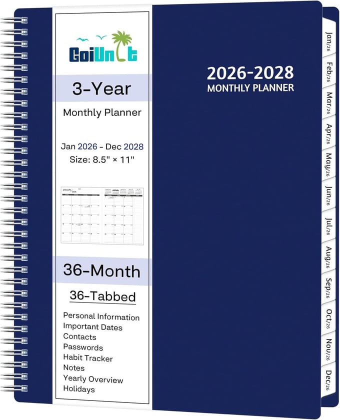 Grote Maandplanner 2025 t/m 2027 - 3 Jaar Kalender met Spiraalbinding & Tabbladen