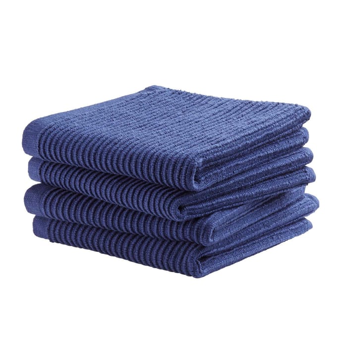 DDDDD - Vaatdoeken Set - Set van 4 stuks - Katoen - 30x30 cm - Gestreept - Blauw