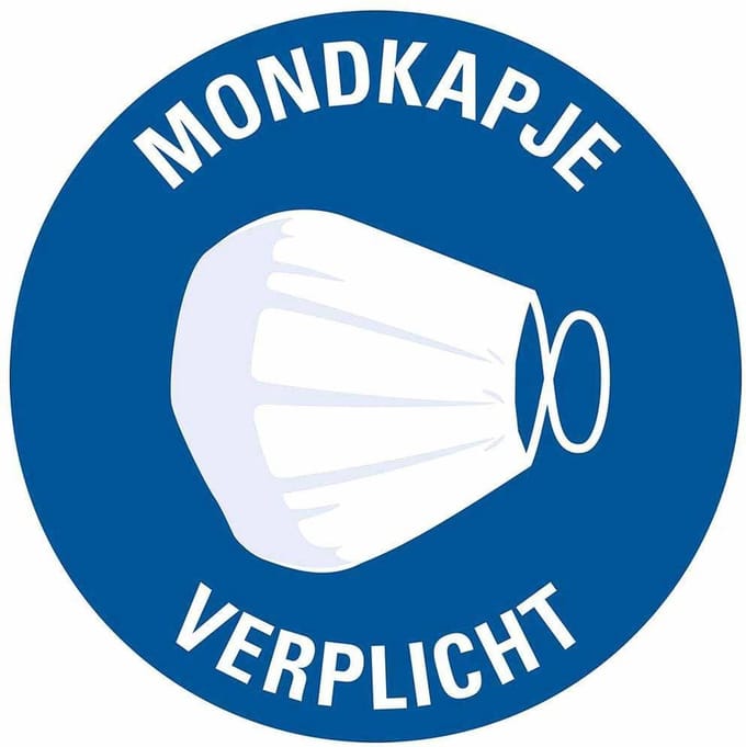 Pictogram sticker mondkapje verplicht rond diameter 150 mm