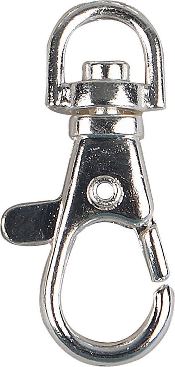 Karabijnsluiting, groot, H: 3,7 cm, B: 1,4 cm, d 37 mm, verzilverd, 15 stuk