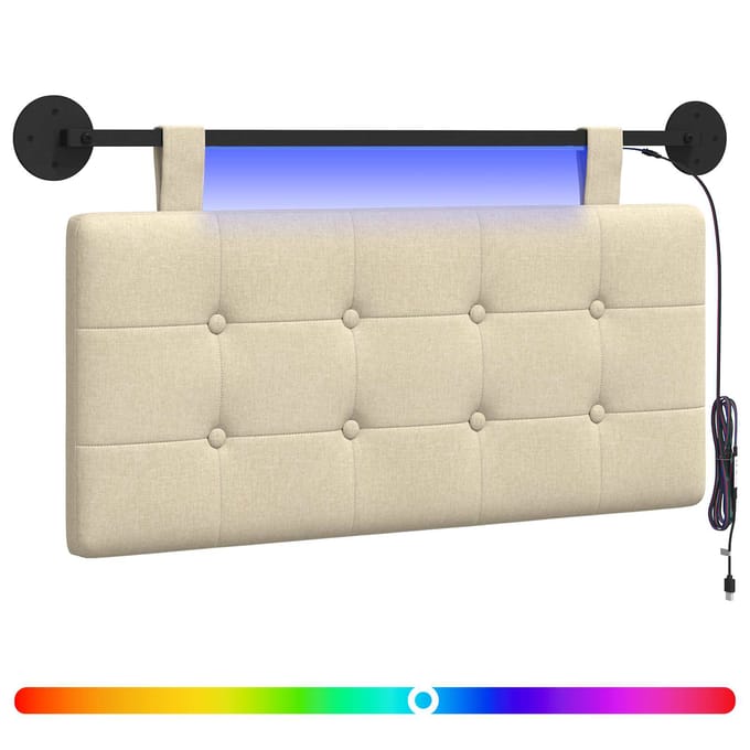 vidaXL - Hangend - hoofdbord - Met - LED-verlichting - Crèmekleurig - Stof