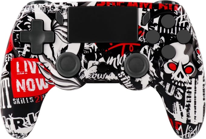Ntech PS4 Controller Geschikt voor PS4 en PS3 - PS4 controller Draadloos Skull Rood - Audio Jack Input - Touch Sensor - Dual Trilmotoren Draadloze Controller