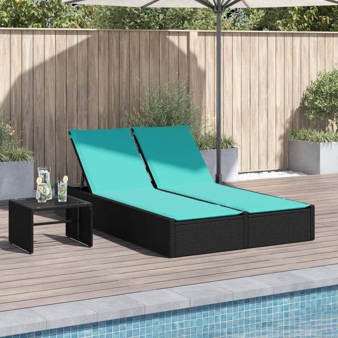 vidaXL - Dubbele - ligstoel - met - kussens - zwart - poly - rattan