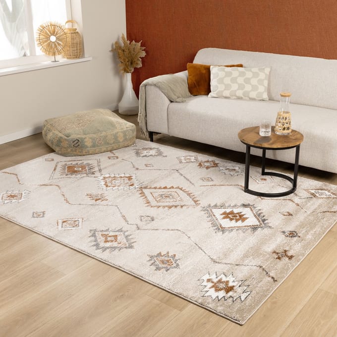 Fraai Berber vloerkleed - Blend Aztec Beige - 120x170cm