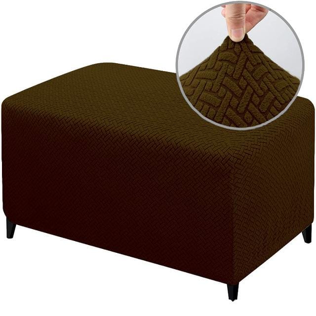Housse Pouf Rectangulaire Jacquard 4 Tailles Stretch Durable Repose-pieds Banc Tabouret Housse Lavable Protecteur de Meuble Housse de Tabouret Medium café foncé