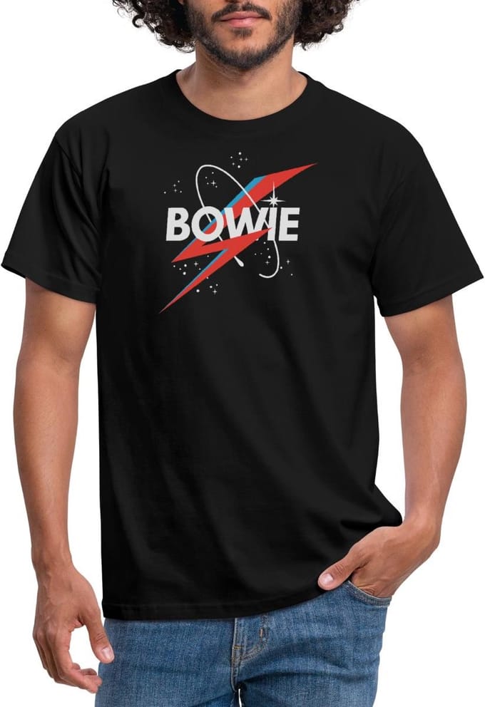 David Bowie Belettering Sterrenhemel Met Bliksem T-Shirt Heren