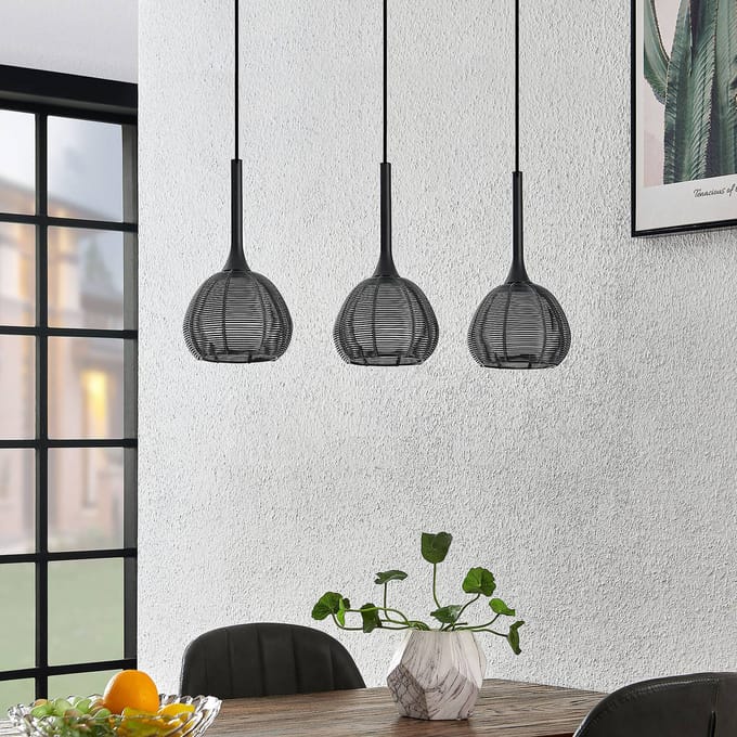 Lucande - hanglamp - 3lichts - ijzer, glas, aluminium - H: 30.5 cm - E14 - zwart, wit