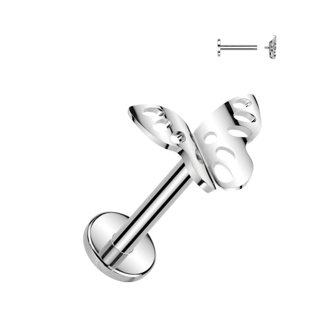 Piercing titanium vlinder 3D top 1.2x6 - zilver - LMPiercings