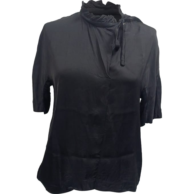 Sandro Ruffled Neck Blauw in Zwart Viscose