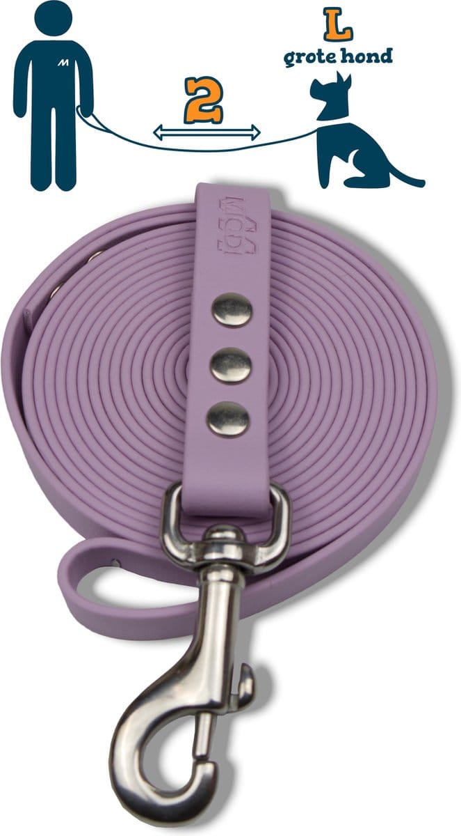 Miqdi hondenriem – BioThane ® - lila - 2 meter lang - 19 mm breed - L/XL - grote hond