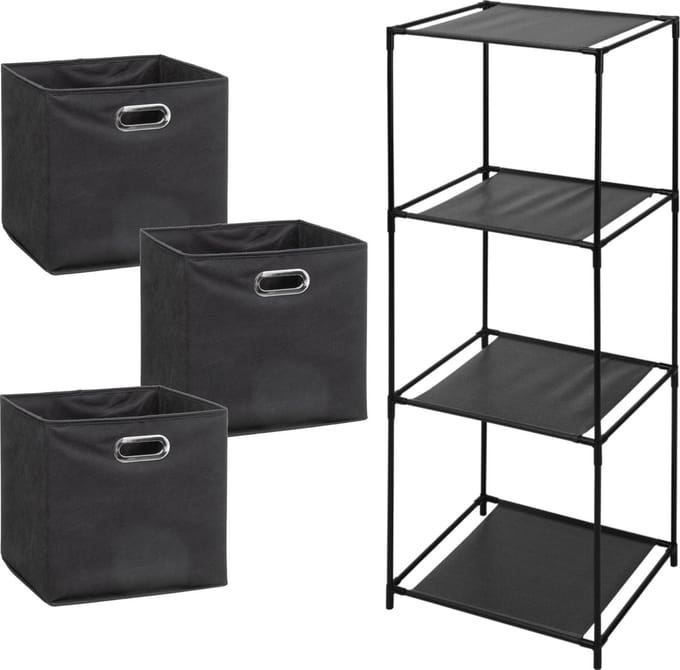 5Five Opbergrek Smartrack - met 3x mandjes stof - donkergrijs - 34 x 98 cm