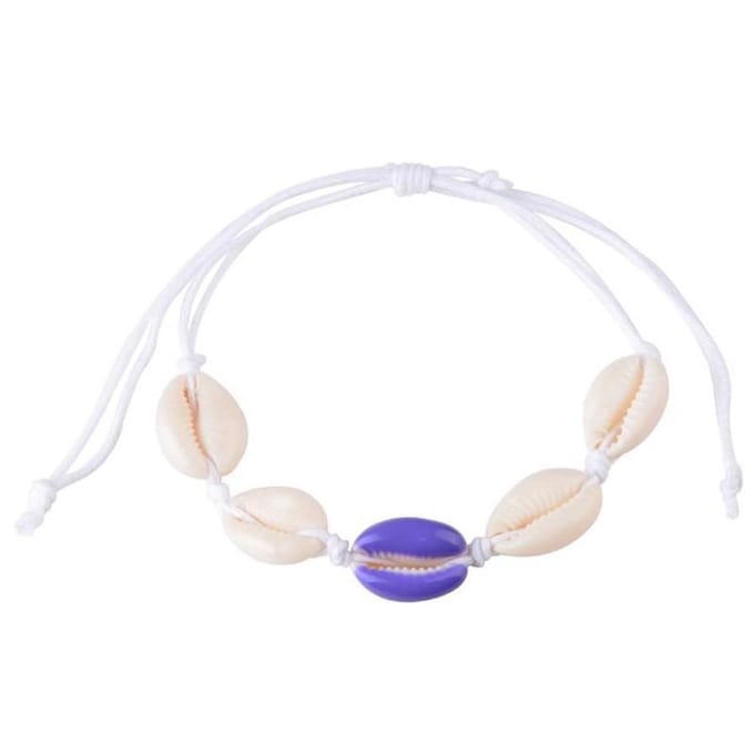 Fako Bijoux® - Schelpjes Armband - Schelpen - Wit - 1x Paars