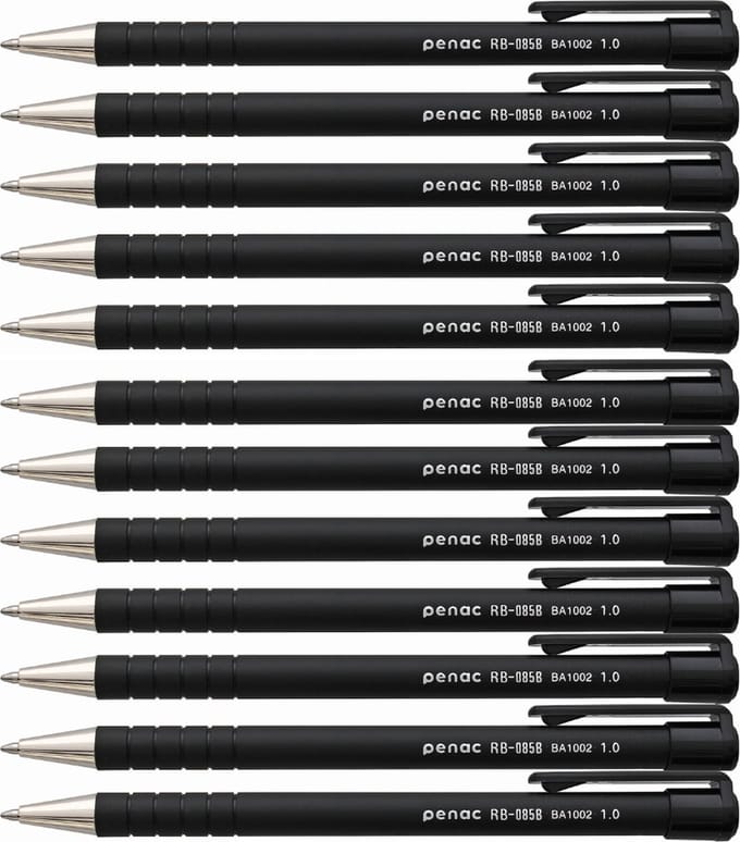 Penac Balpen - RB-085 - 12-pack - Zwart - 1.0mm - Zwarte inkt