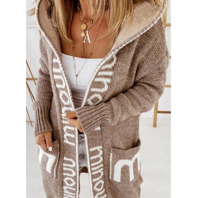 Gebreide trui Herfst Winter Halflang vest Gebreide damestrui met letter en capuchon M brown