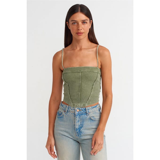 Geribbelde Vierkante Hals Crop Top