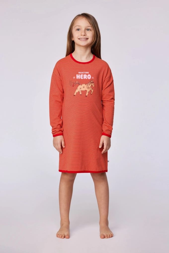 Woody slaapkleed meisjes/dames - rood gestreept - pony - 252-10-DZF-Z/935 - maat 176