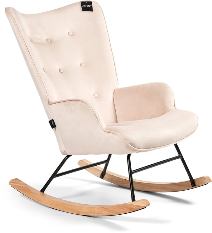 Aemely® Schommelstoel 'Steerne' - Beige Velvet, Blank Hout