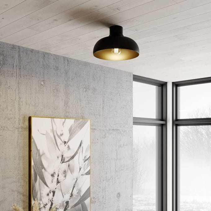 Luminex Plafondlamp Basca, zwart/goud, metaal, Ø 40 cm, E27