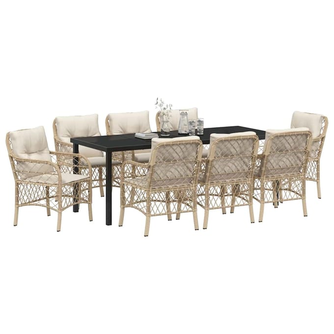 vidaXL - Tuin - Eettafel - Set - 9 - st - Beige - poly - rattan