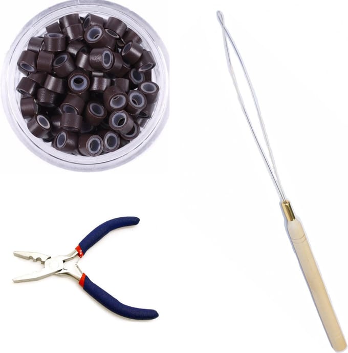 Combo_Microring met silicone 100 stuks_ bevat [microring met silicone kleur bruin + microring loop + microring inzettang]