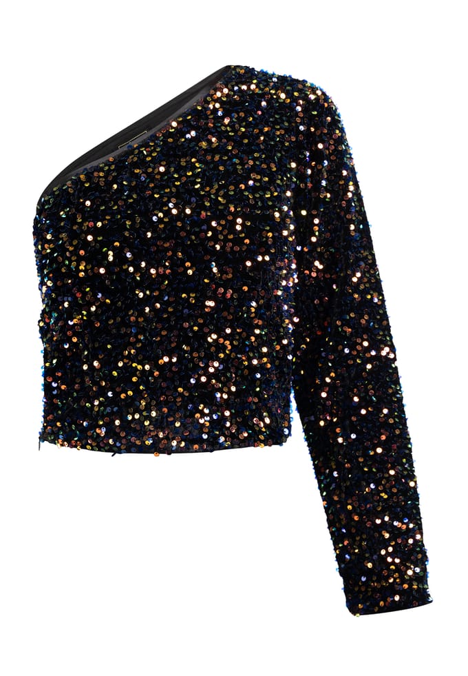 Faina Top met één schouder en pailletten Dames blauw