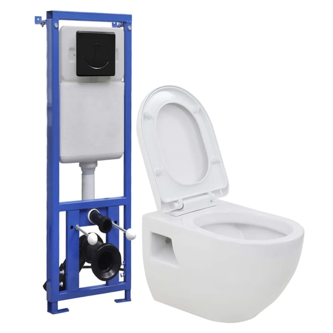 vidaXL - Hangend - toilet - met - hoge - verbogen - stortbak - keramiek