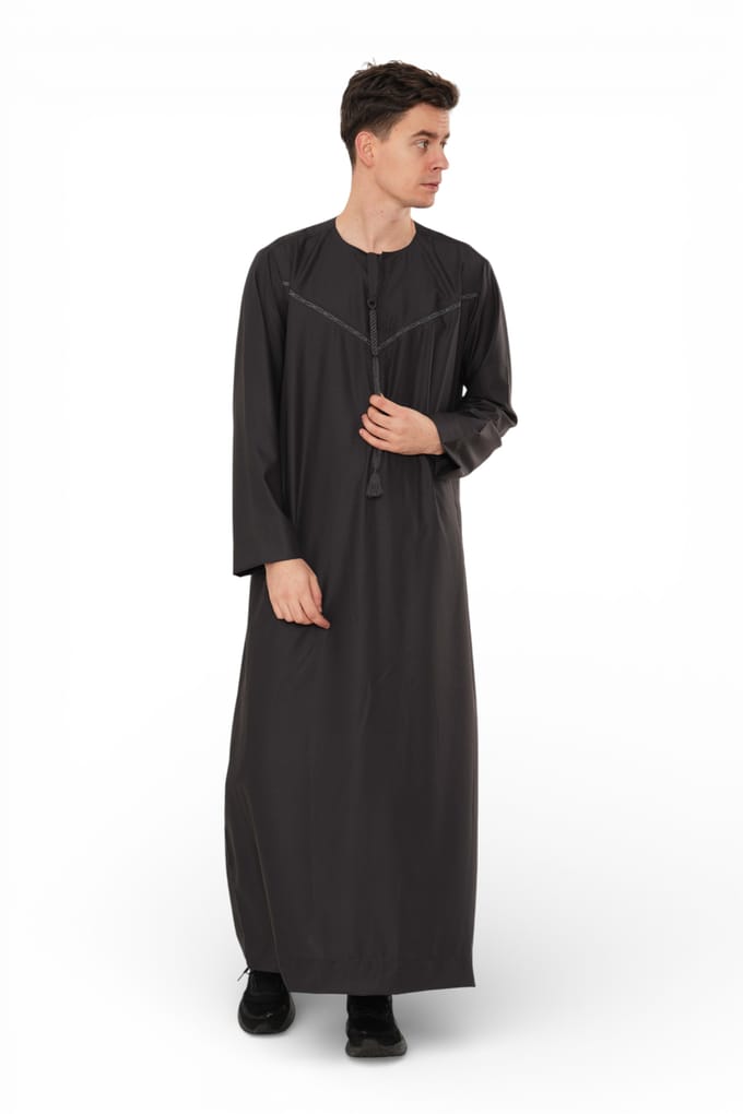Heren Ramadan Eid Houtskool Zwart Marokkaanse Jubba Robe Djellaba Thobe - TT-008
