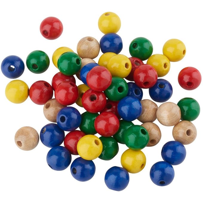 Houten kralen, Ø 10 mm, ca. 50 stuks - Kleurrijke