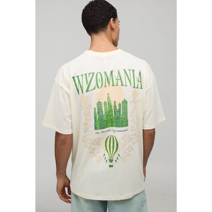 Tall Oversized Wicked License Printed T-Shirt | Ecru | Size Large