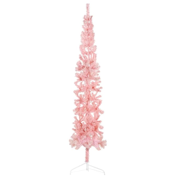 vidaXL - Kunstkerstboom - half - met - standaard - smal - 210 - cm - roze