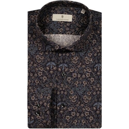 Thomas Maine Overhemd Roma Modern Kent Dark Floral Pattern Poplin Navy / male