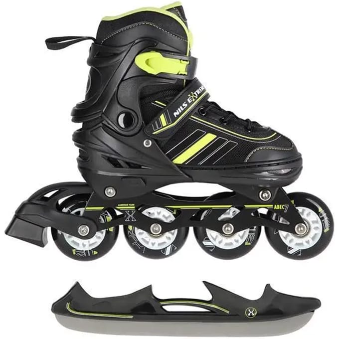 Nils Extreme - 2in1 schaatsen/skeelers Zwart/Lime Maat: M 34-38