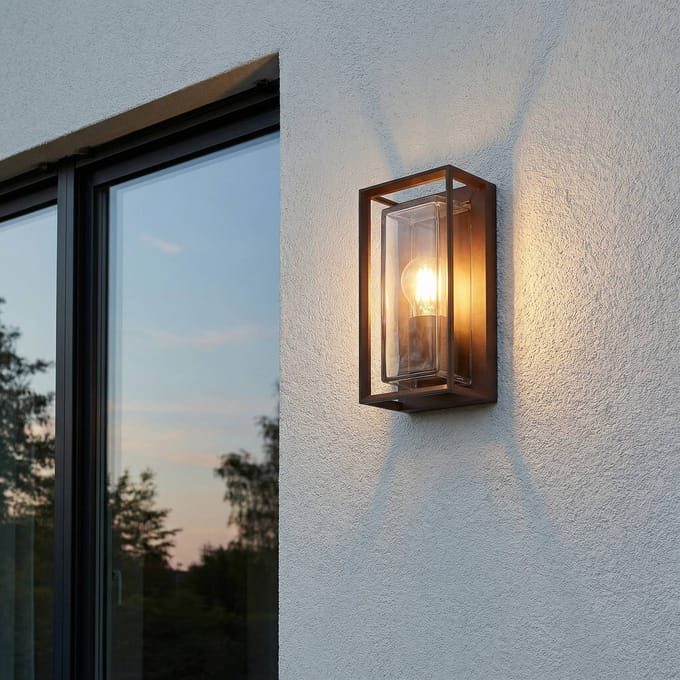 Arcchio - Wandlamp buiten - 1licht - Aluminium, glas - H: 25.5 cm - E27 - roestkleurig