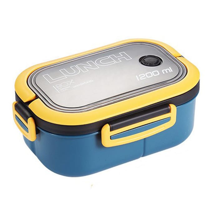 1200ml Bento Lunchbox Dubbellaags Isolatie Lunchbox Container met Vork Lepel voor Studenten blauw