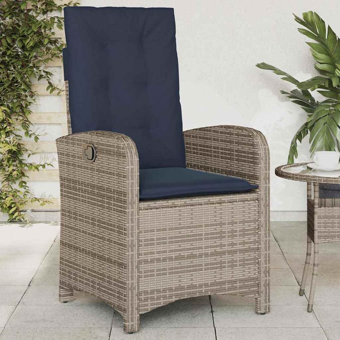 vidaXL Tuinstoelen 2 st verstelbaar met kussens poly rattan grijs