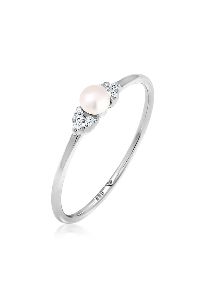 Elli PREMIUM - Ring - Dames Verlovingsparel Elegant met Diamant (0,03 ct.) in 585 Witgoud - Dames