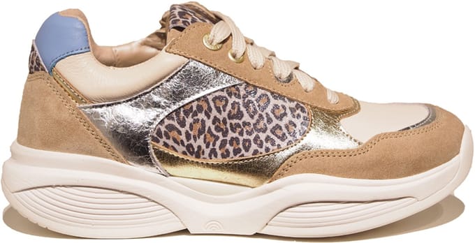 Xsensible taupe dames sneakers met luipaardprint - SWX 27