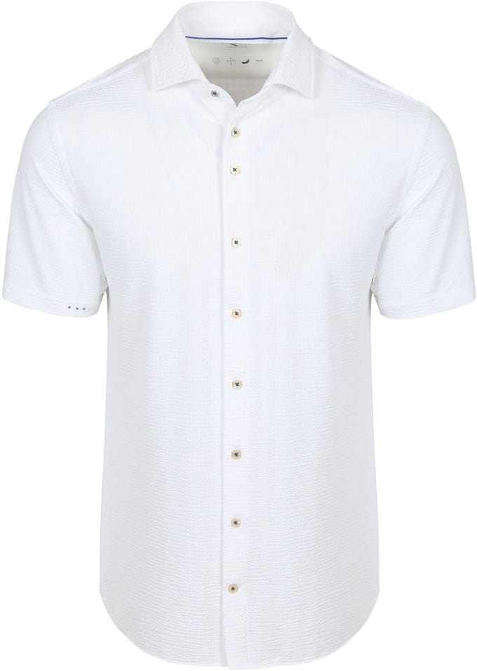 R2 Overhemd Seersucker Korte Mouwen Wit - Maat S - Heren - Overhemden Casual