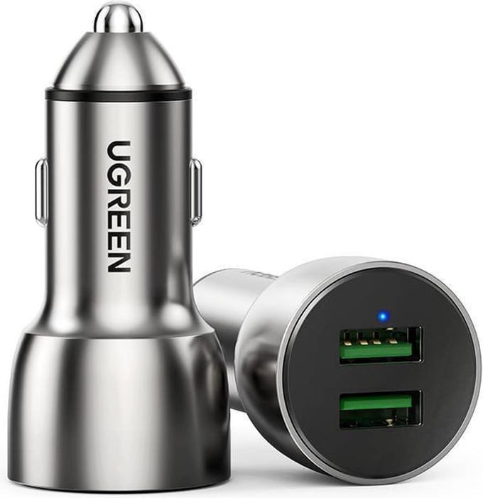 UGREEN Autolader Snellader 2x USB-A 36W (QC 4.0) Grijs