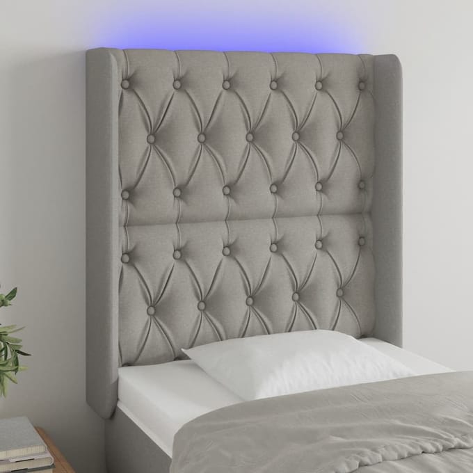 vidaXL - Hoofdbord - LED - 83x16x118/128 - cm - stof - lichtgrijs