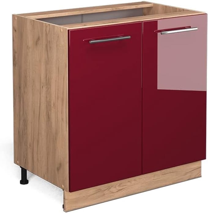 Keukenonderkast - Keukenmodule - Keukenopslag - Verstelbare poten - 80 cm breed - Bordeauxrood hoogglans