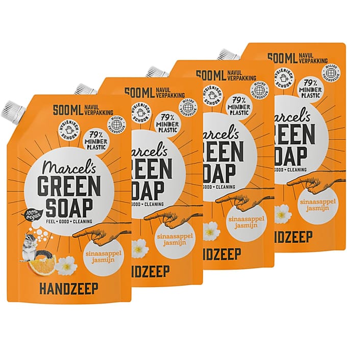 Marcel's Green Soap Handzeep Sinaasappel & Jasmijn Stazak Multipack x4