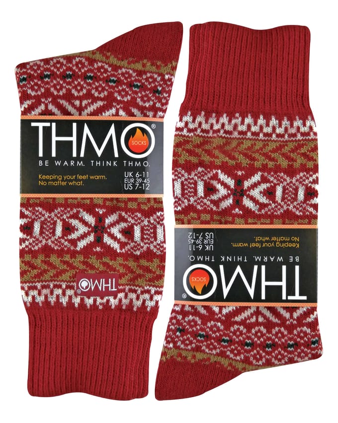 THMO - Vintage herensokken van thermo wolmix - Fairisle Rood
