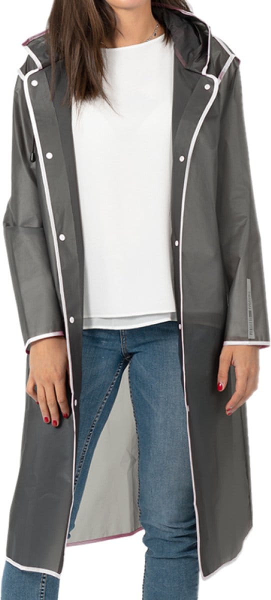 Semi transparante zwarte regenjas City Trench met witte bies M