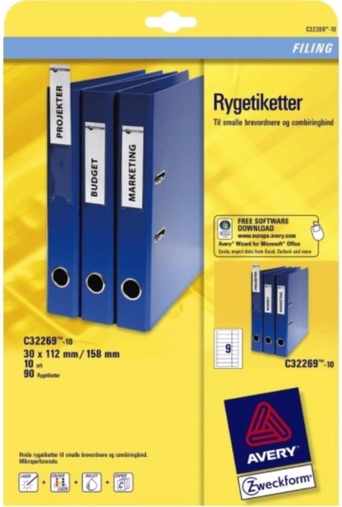 Mapinsteeklabels smal wit 90 stuks