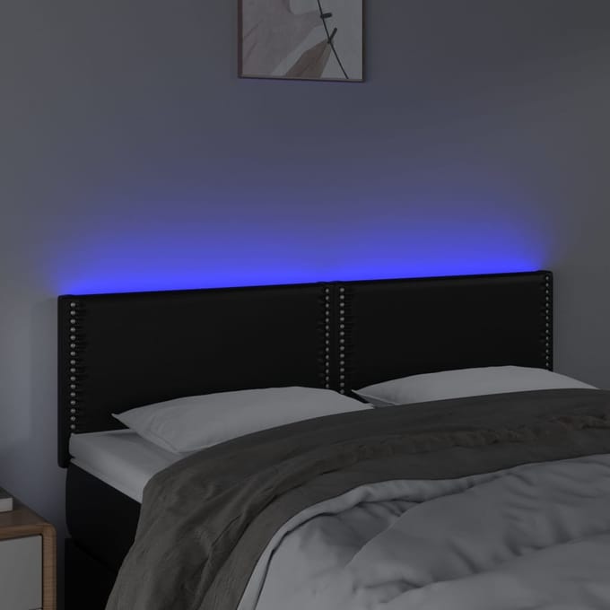 vidaXL - Hoofdbord - LED - 144x5x78/88 - cm - kunstleer - zwart