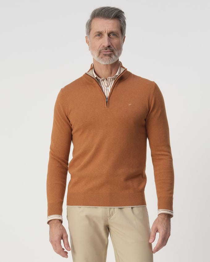 Campbell Trui Pullover Half Zip Sydney 103449 8538 Bran Orange Brown Melange Mannen Maat - 3XL