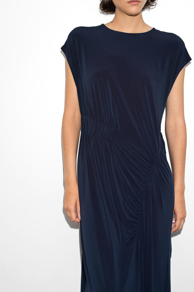 French Connection Samira Jersey Gathered Midi Dr Navy Größe: S | Maxikleider Outlet | Damen | Blau